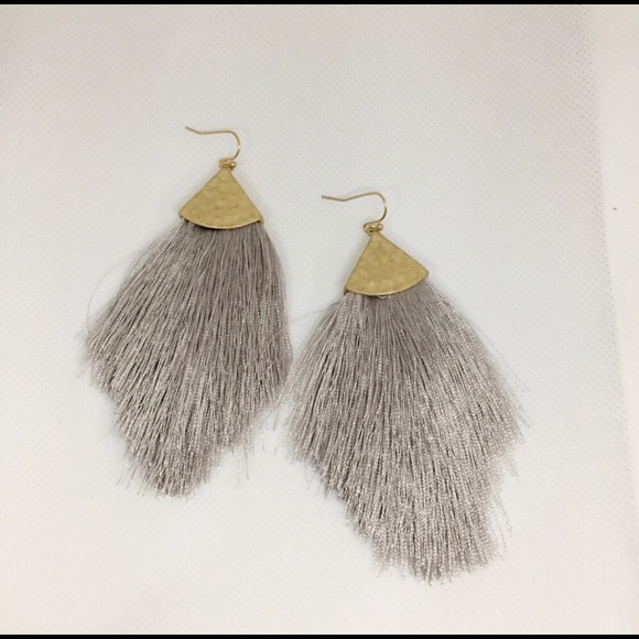 Anthropologie Gray Tassel Triangle Earrings - Picture 2 of 3